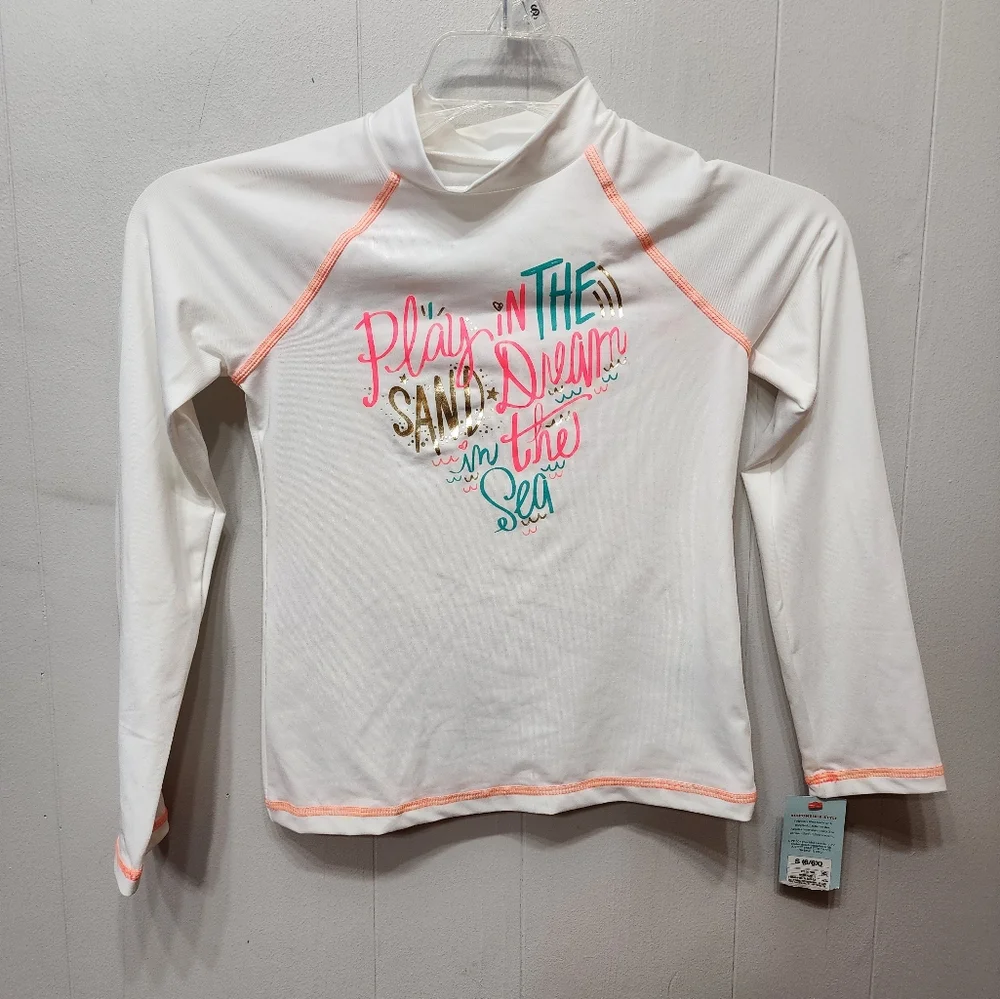 Cat & Jack Swim Shirt Small 6 - 6X Coverup Board Shirt White Beach Summer C374‎